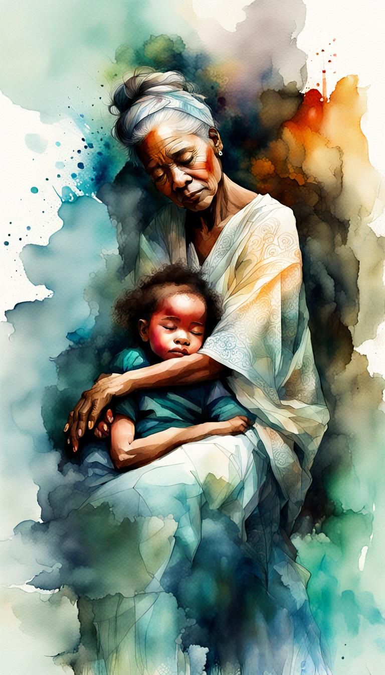 Heartwarming Biracial Family in Digital Watercolor