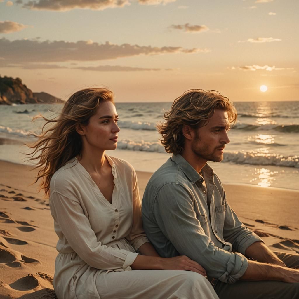 Romantic Beach Sunset in Golden Light