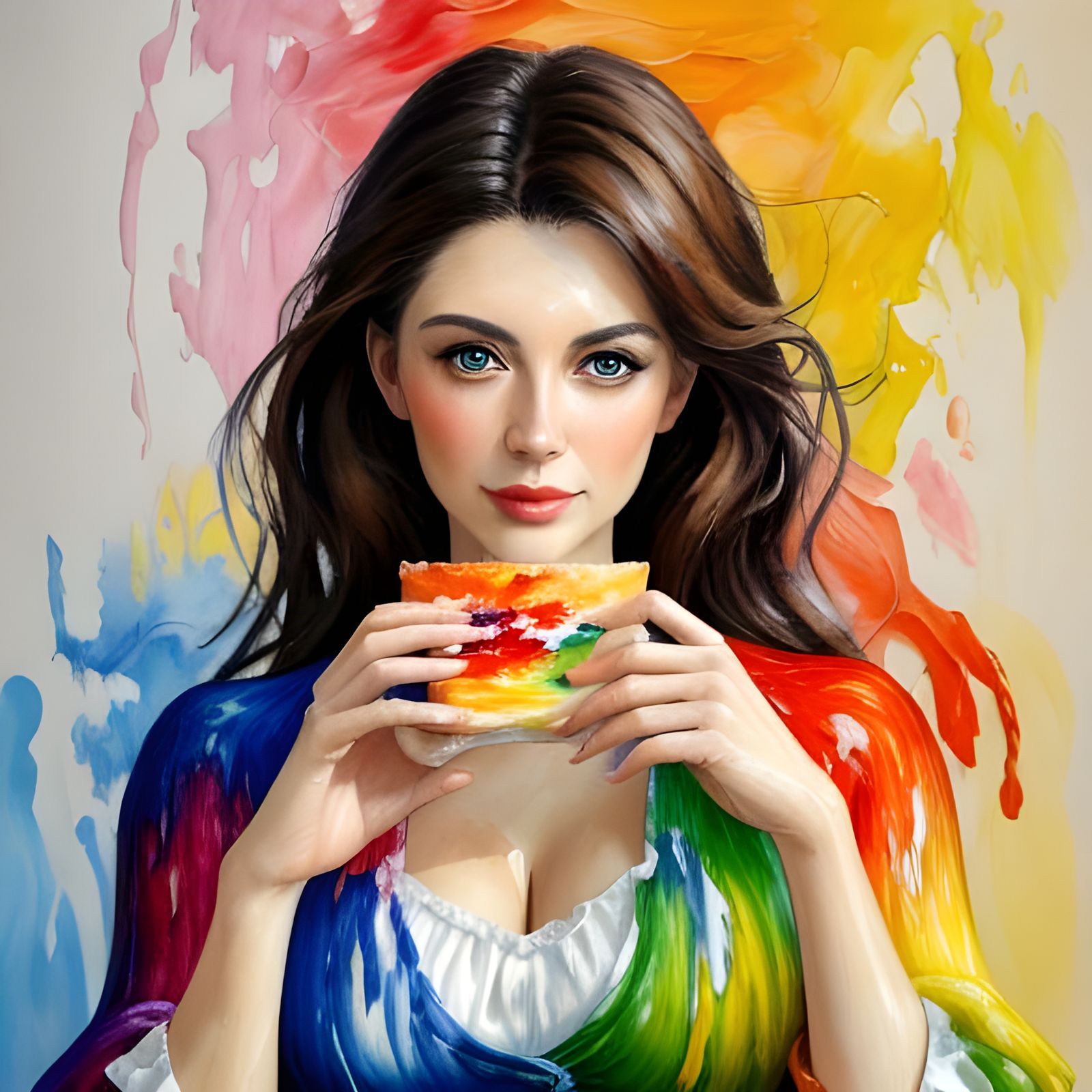 Woman with Tarts in Gouache Impressionist Style