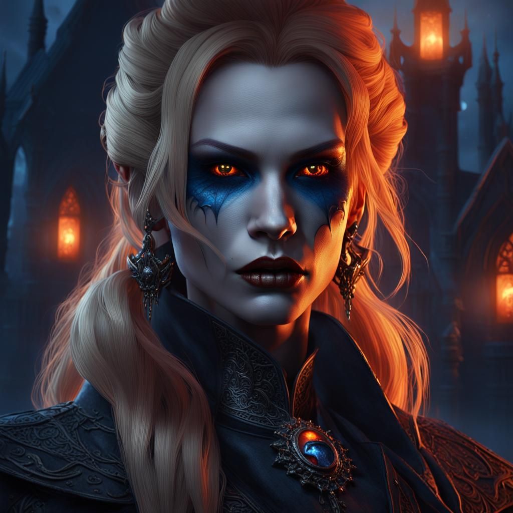 Female Vampire with Piercing Eyes in Dark Fantasy Art