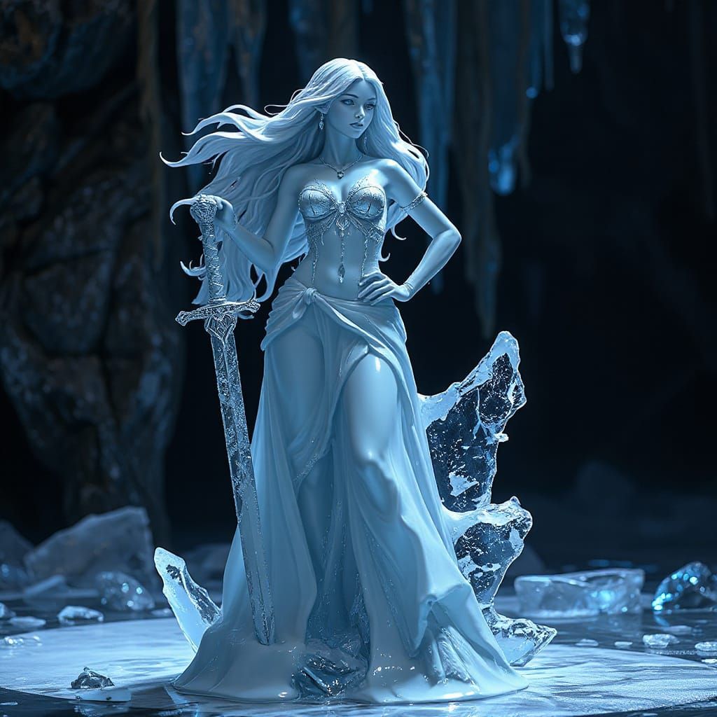 Melting Ice Statue of Fantasy Woman