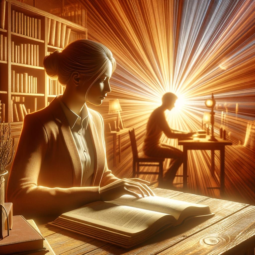 Cozy Library Scene with Open Book and Silhouette