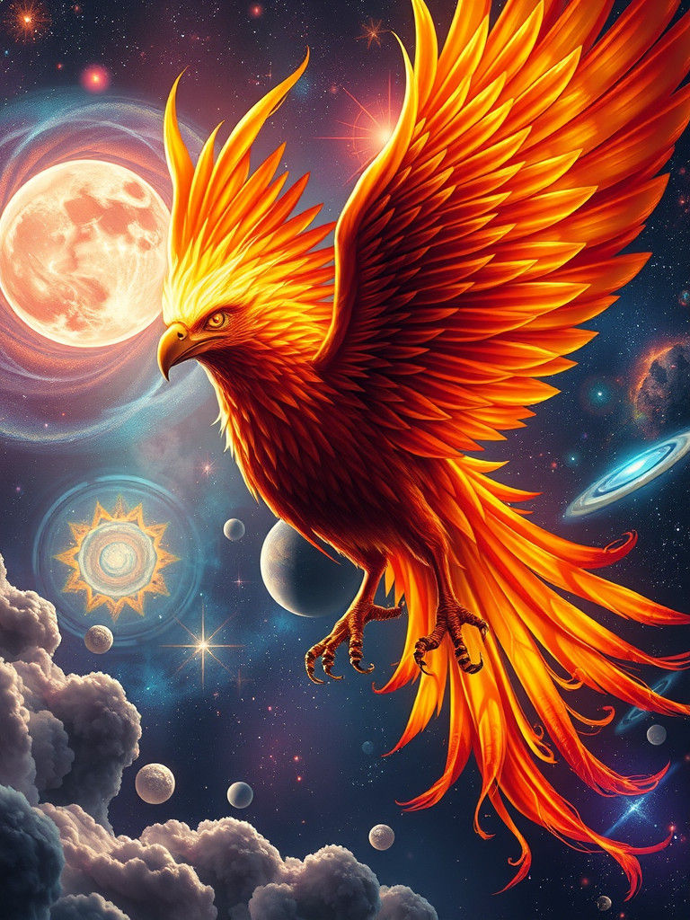Cosmic Phoenix Soaring Through Space in Splash Art