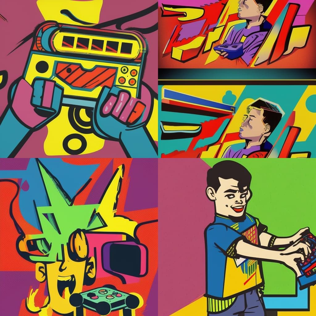 Retro Pop Art Gamer in Cyberpunk Neon Scene