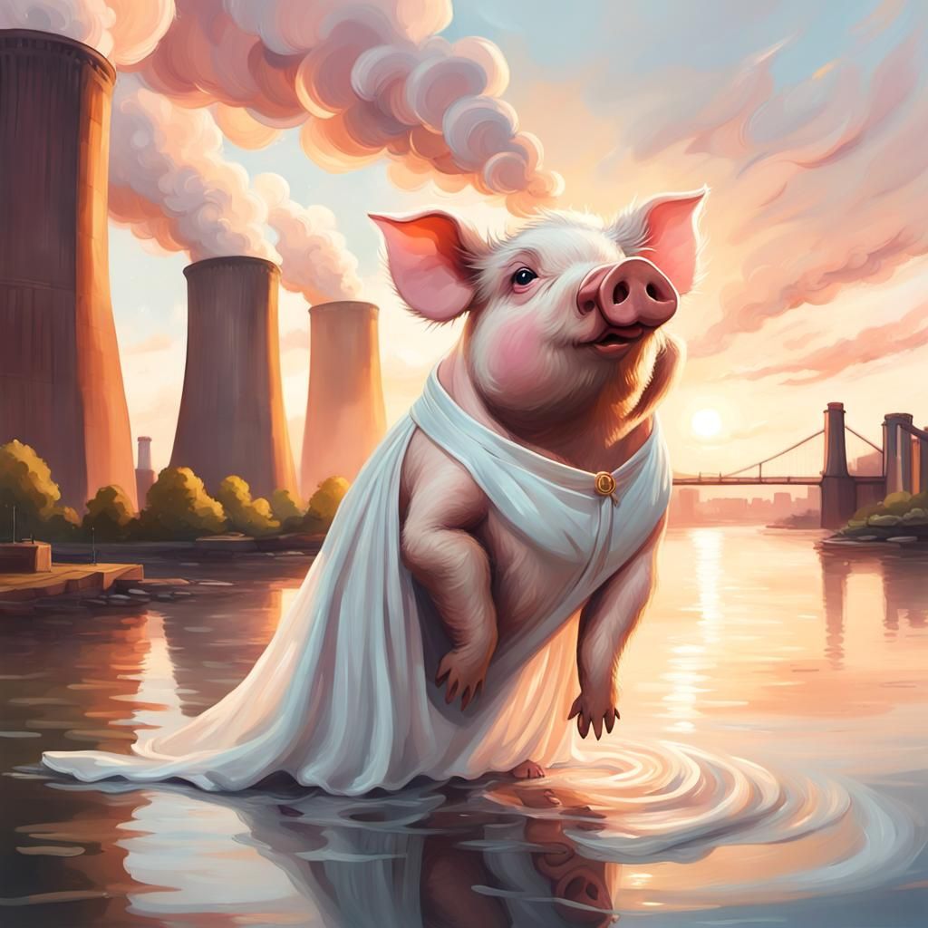 Anthropomorphic Pig Floats Past Battersea in Auroracore Styl...