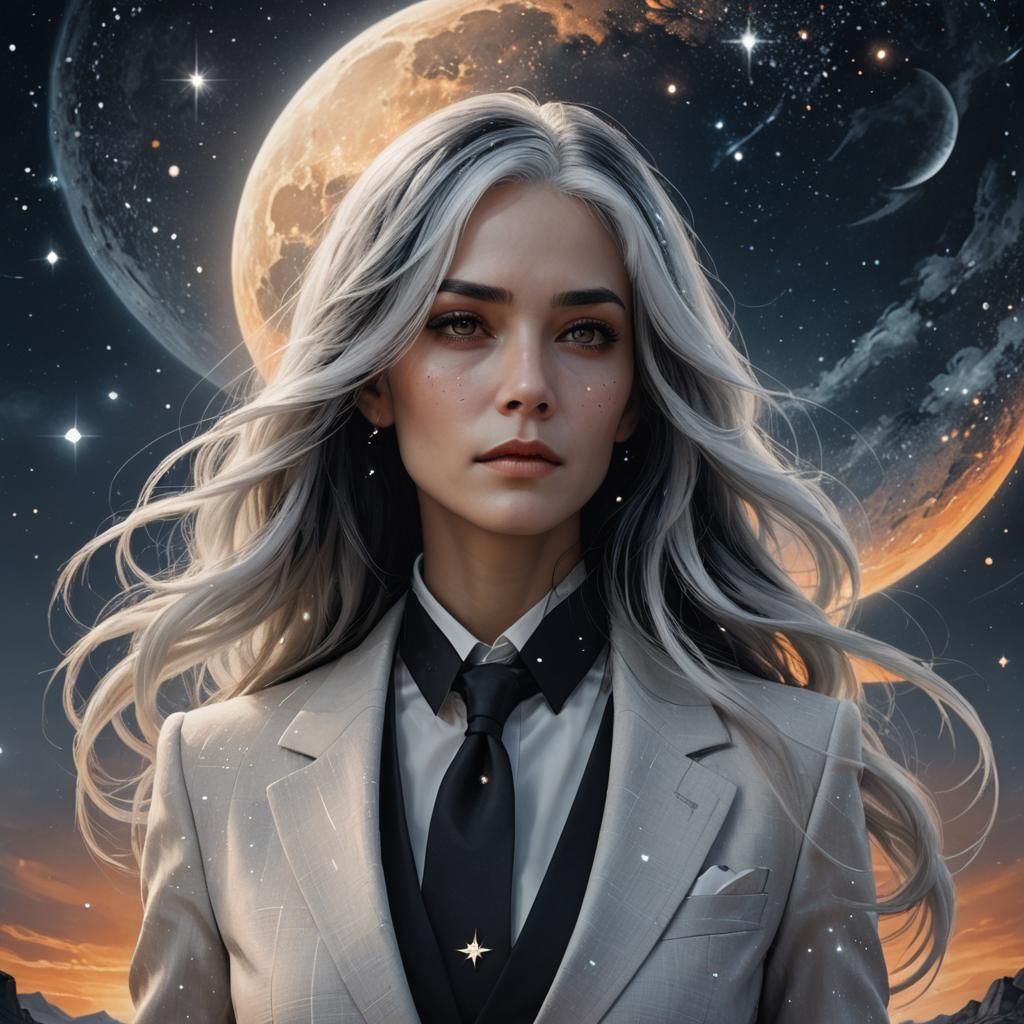 Fantasy Woman Gazing at Night Sky