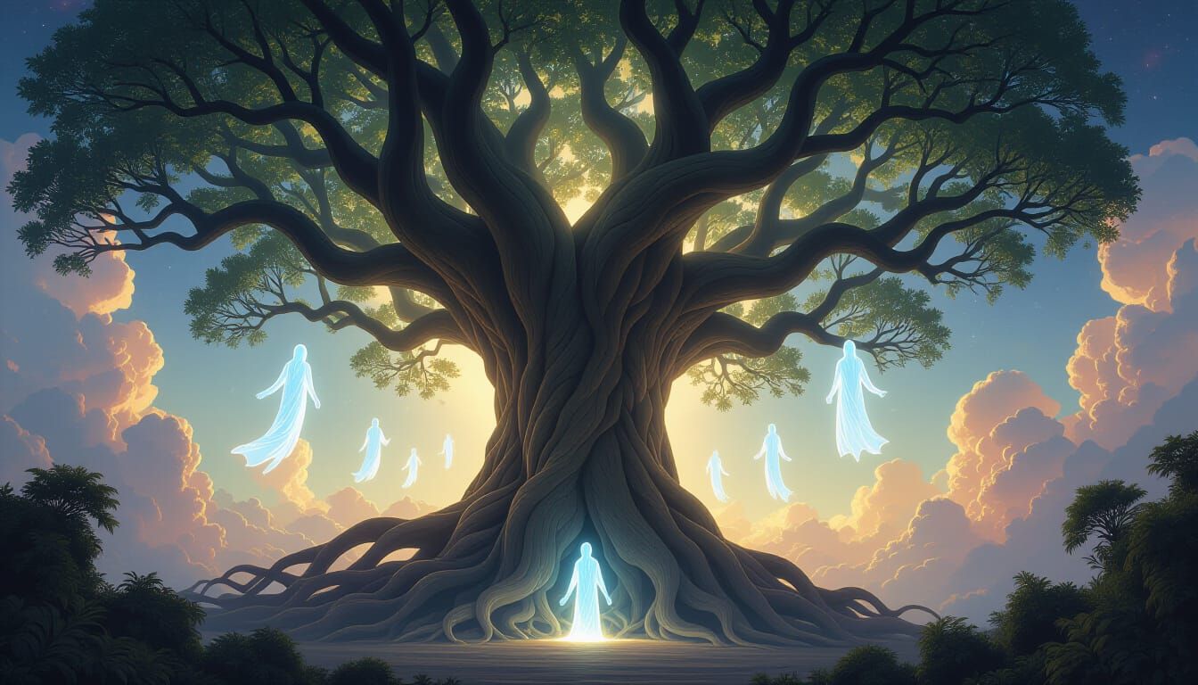 Cosmic Tree of Reality with Ethereal Beings