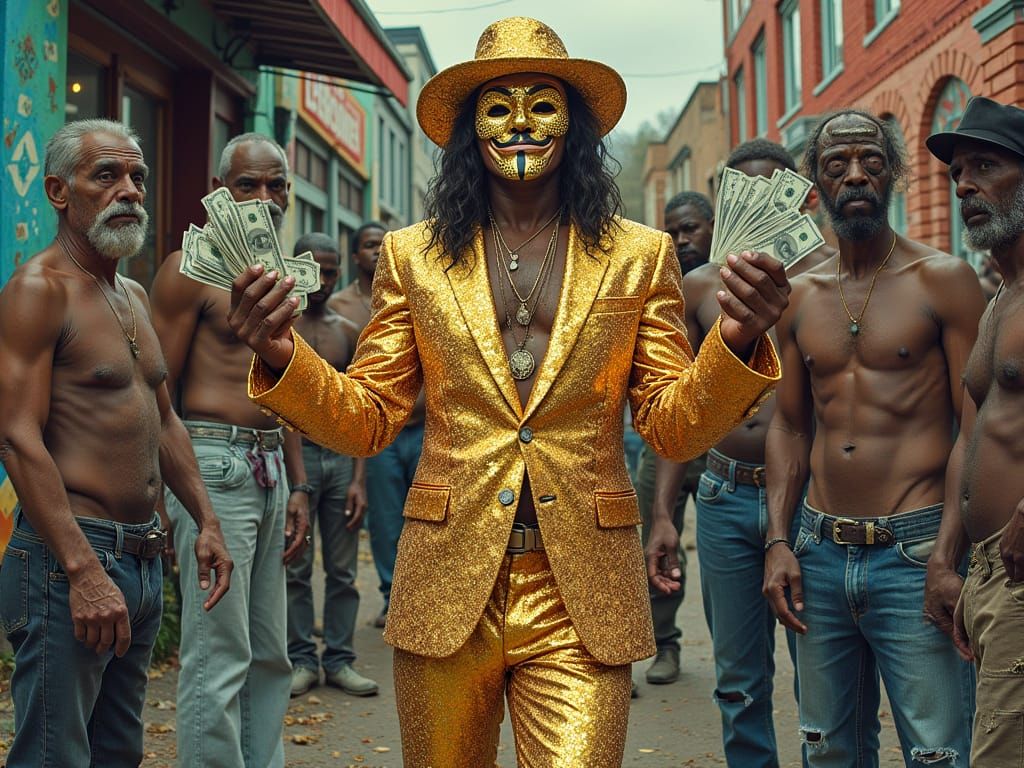 Anonymous Ray in a sequin mask and a sick gold sequin disco ...