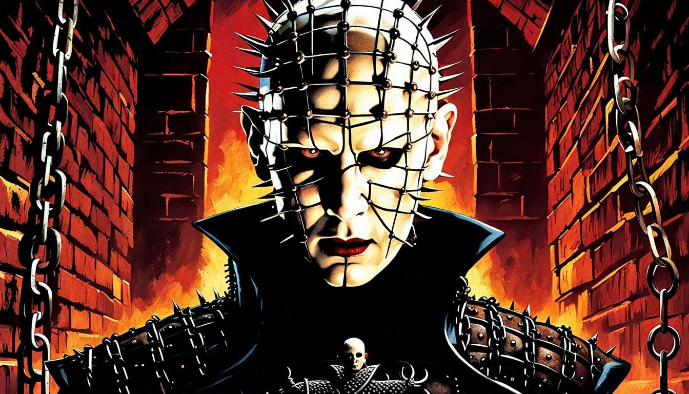 Grimdark Pinhead Movie Poster with Chains and Hooks