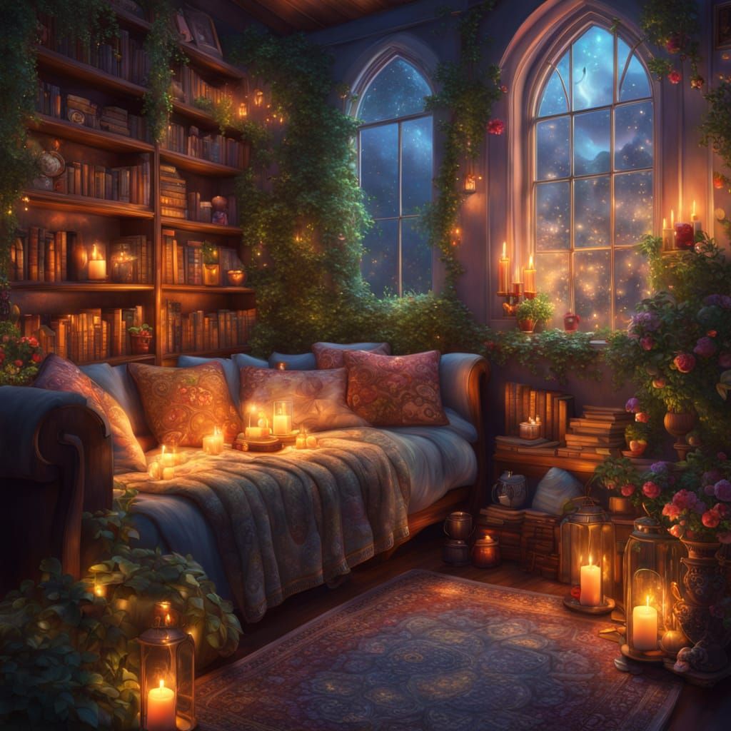 Cozy Reading Nook in Ethereal Fantasy Style