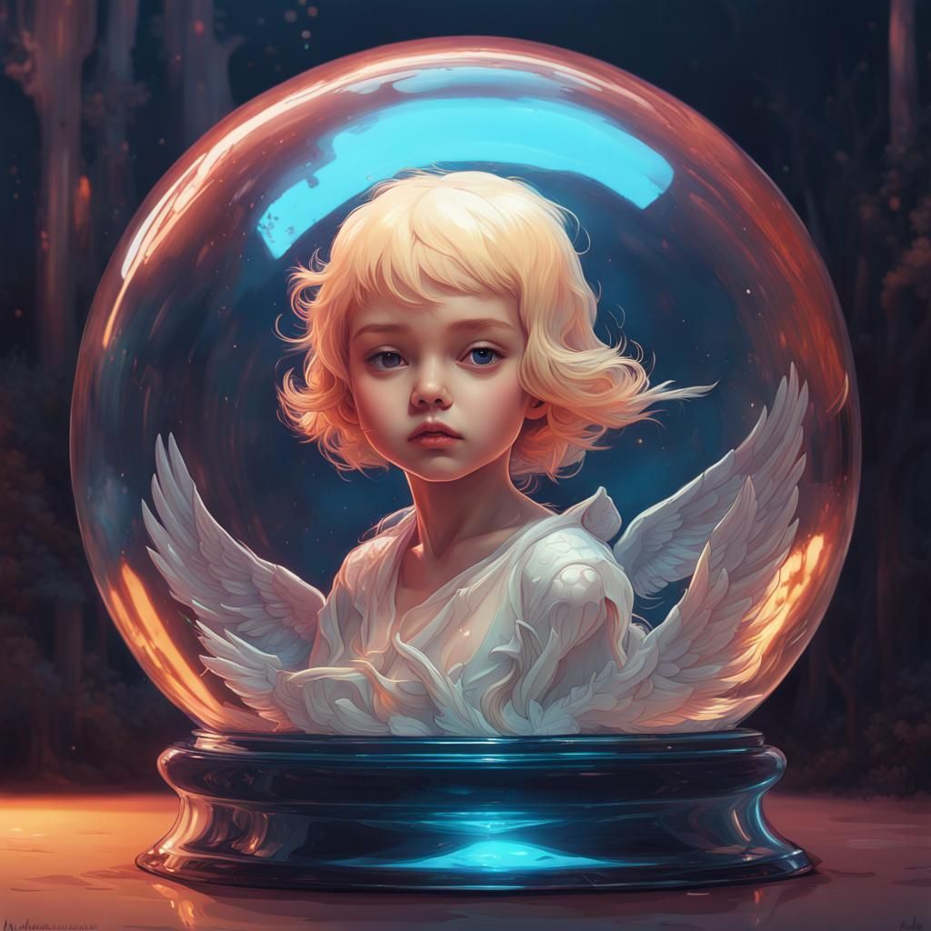 Angel Muse Portrait in Glass Sphere, Digital Art