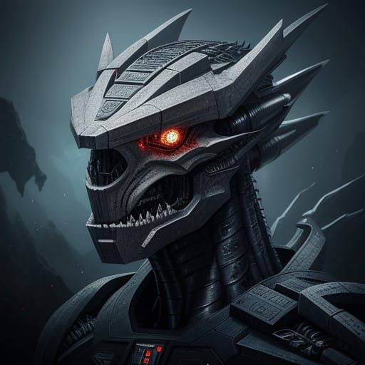 Cybernetic Dragon in Pale Skin with Borg Implants