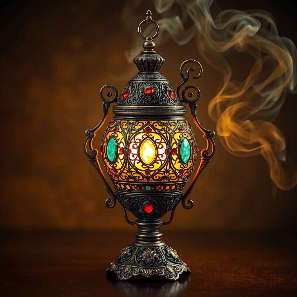 Industrial Fantasy Bronze Lamp in Golden Glow