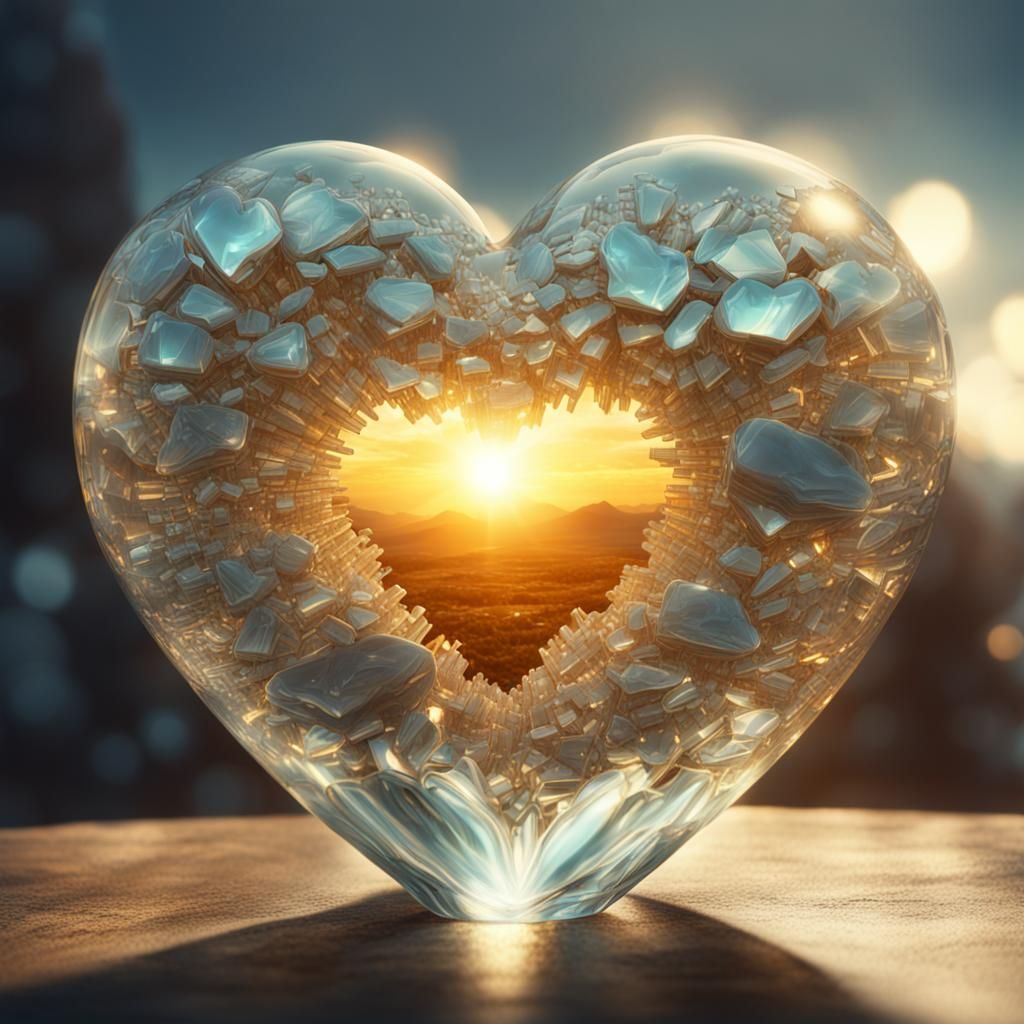 Glass Heart Filled with Pure Sunshine