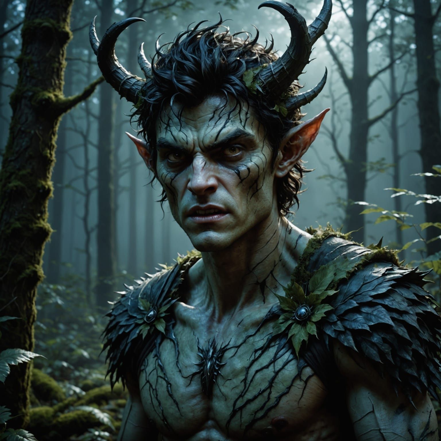 Fae Transformation: Hyperrealistic Monster in Moonlit Forest