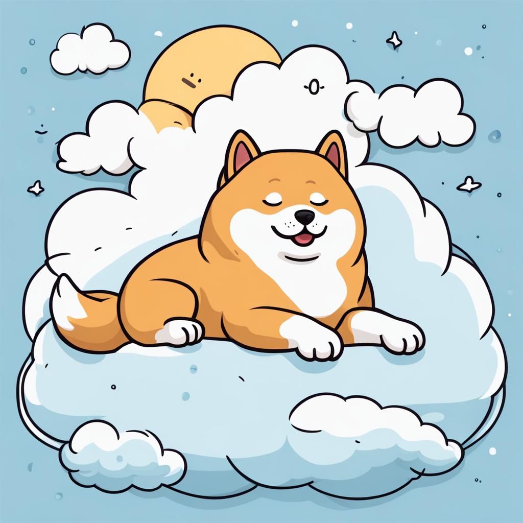Chubby Shiba Inu Dog Sleeping on Cloud