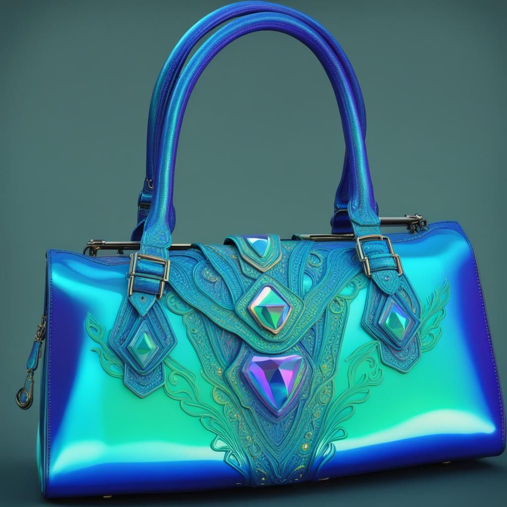 Beautiful holographic blue Multi chromatic handbag with holo...