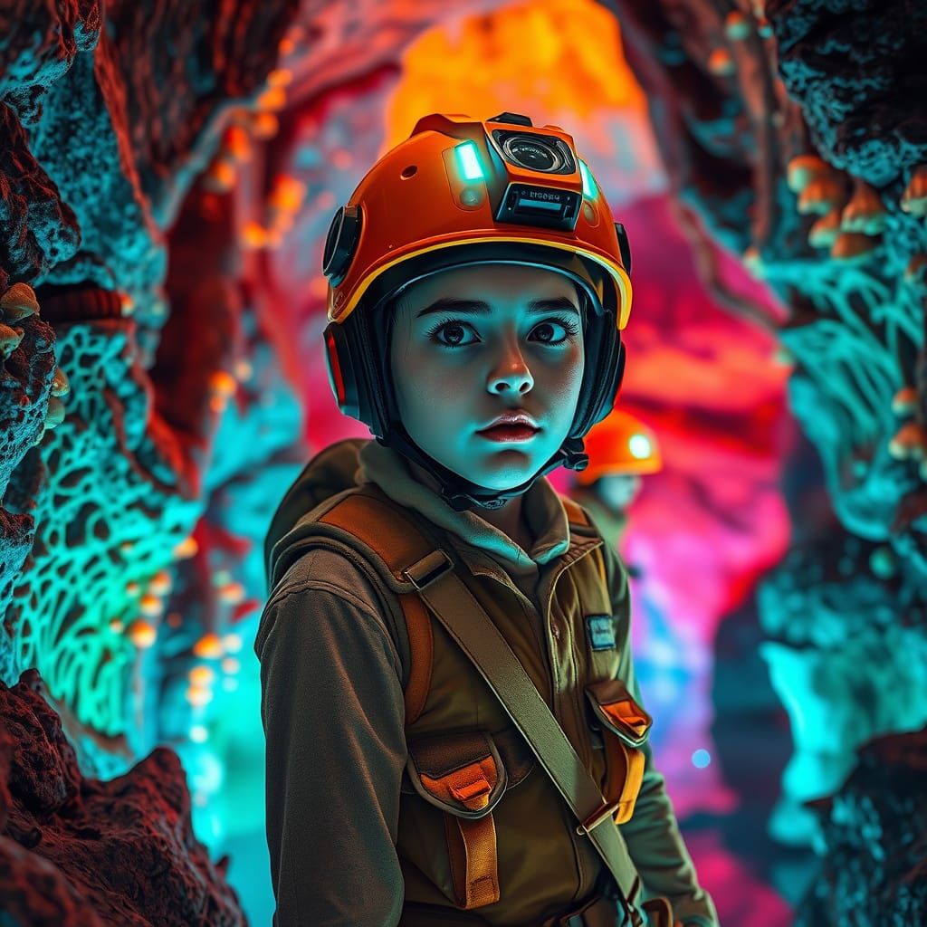 Surreal Cave Explorers Navigate a Vibrant, Iridescent Underw...