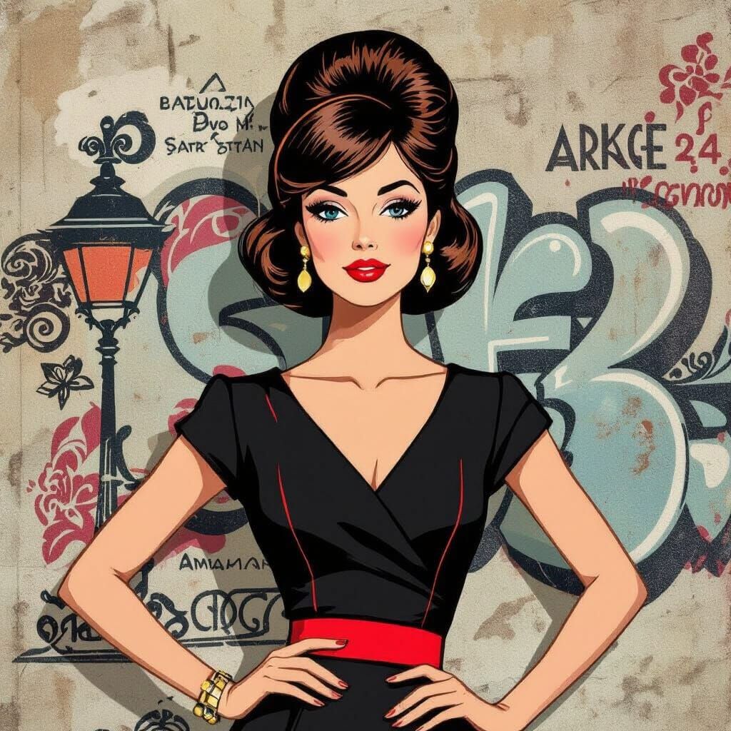 Retro fashion illustration. A stylish woman in a 1960s mod d...