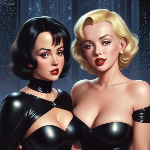 Comic Book Art: Two Women in Leather Gowns