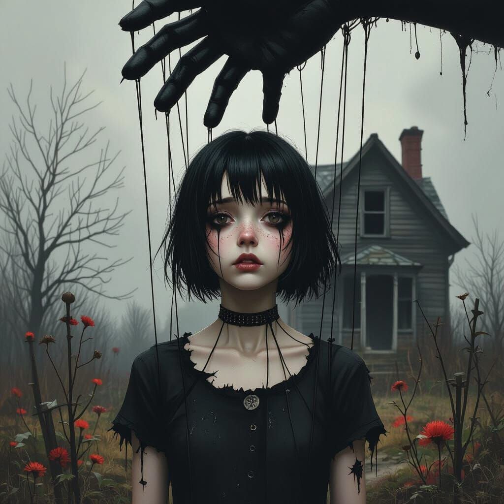 Dark Fantasy Art of Manipulated Girl in Abandoned House
