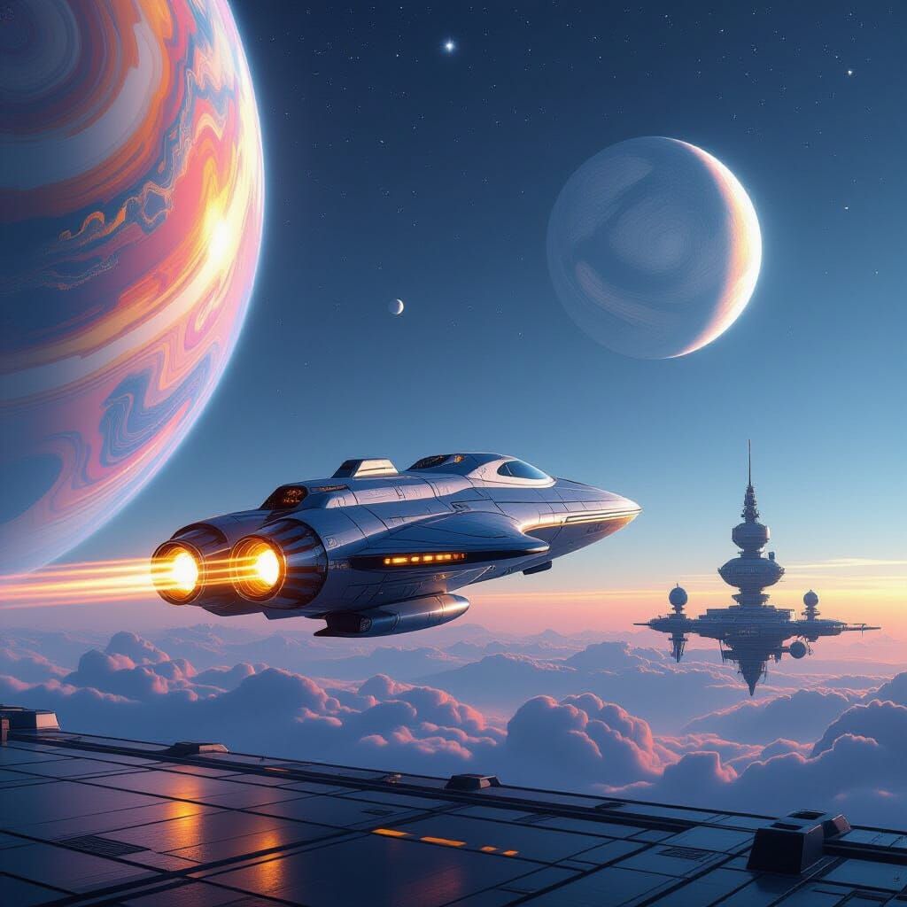 Spaceship Docks at Futuristic Space Station