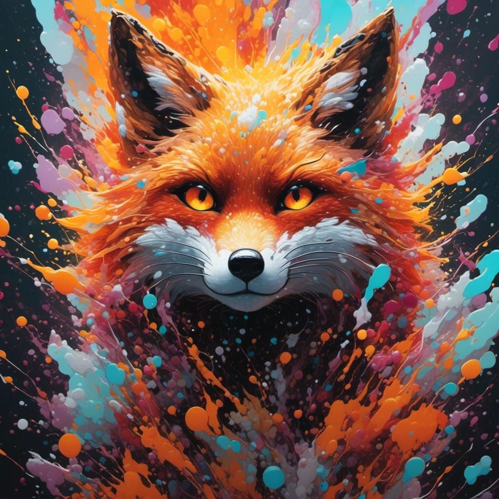 Anime Fox with Snowy Rage in Graffiti Style