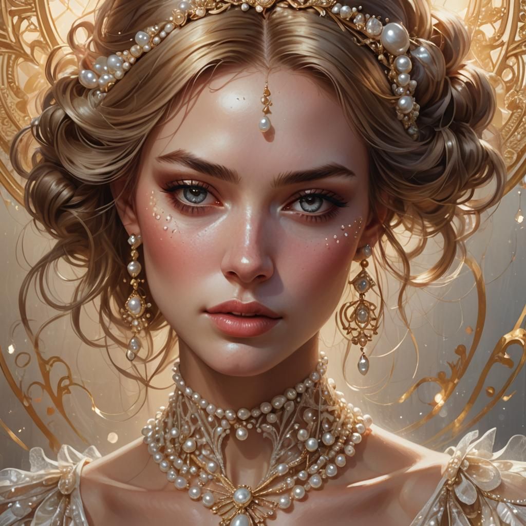 Girl Crying Pearls, Digital Art by Rutkowski and Artgerm