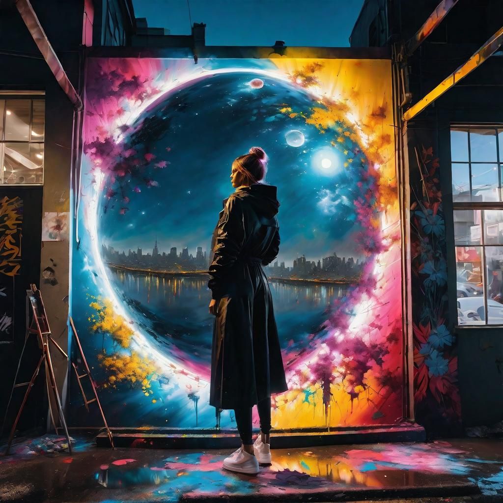 Street Artist's Mural with Double Exposure Lighting