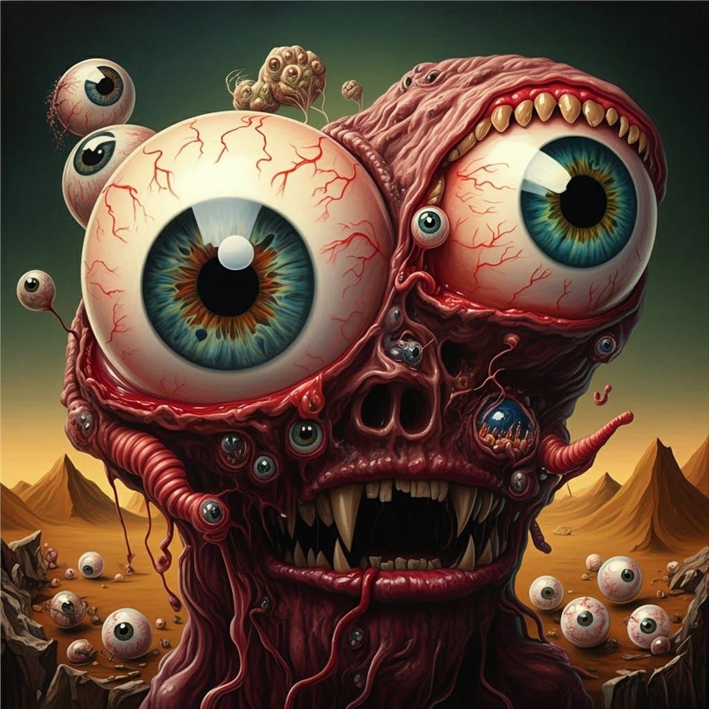 Surreal Horror Painting of Deformed Eyeballs