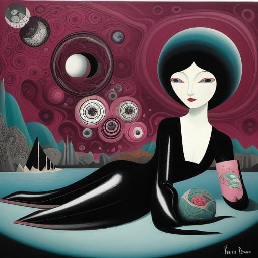 Surrealist Women in a Futuristic Sea, in a Pop Art Style