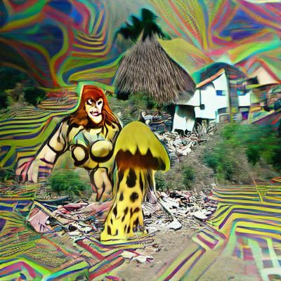 Giant Robot Destroys Village in Psychedelic Style