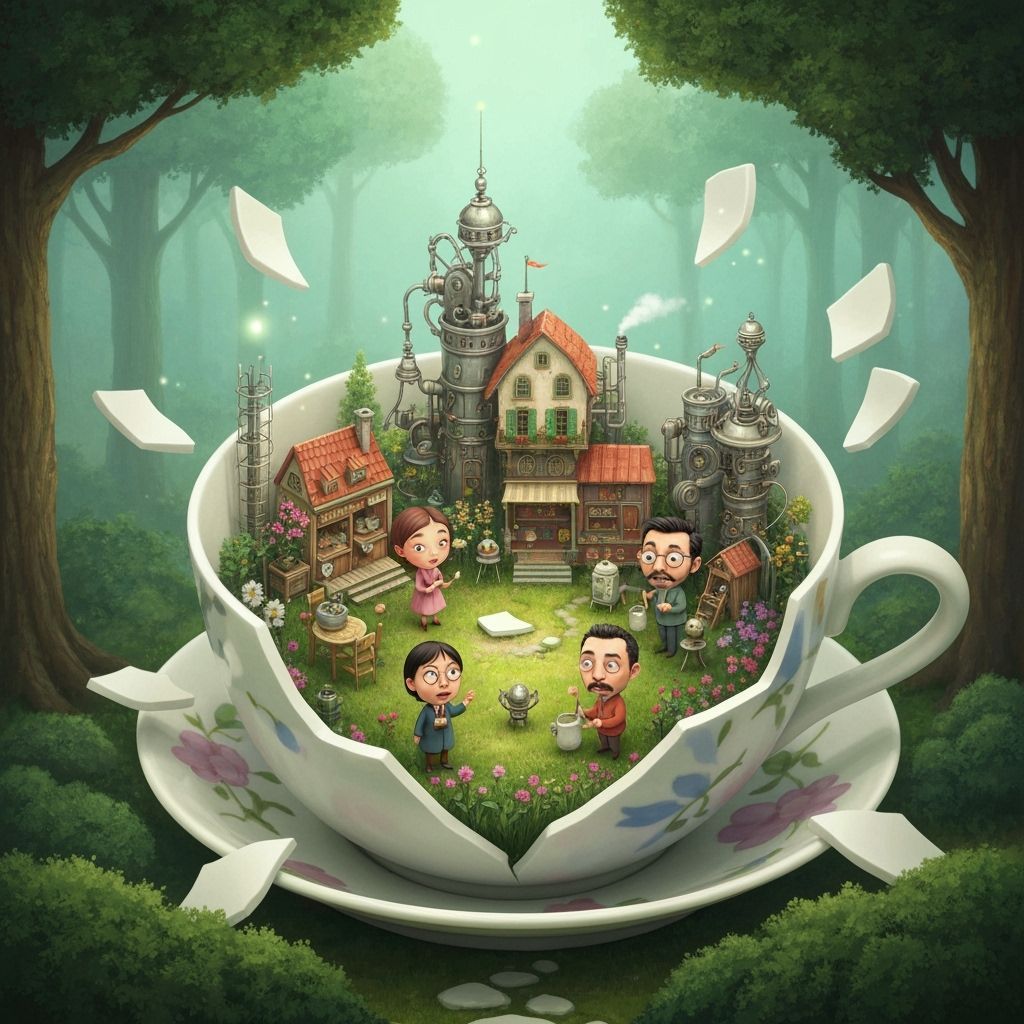 Miniature City in Teacup: A Hyperrealistic Painterly Illustr...