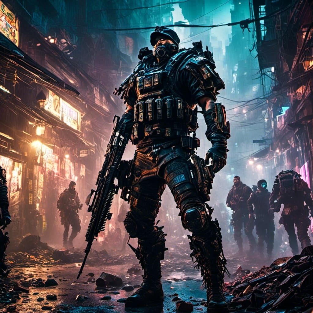 Clockwork Soldiers Battle in Cyberpunk Dystopia