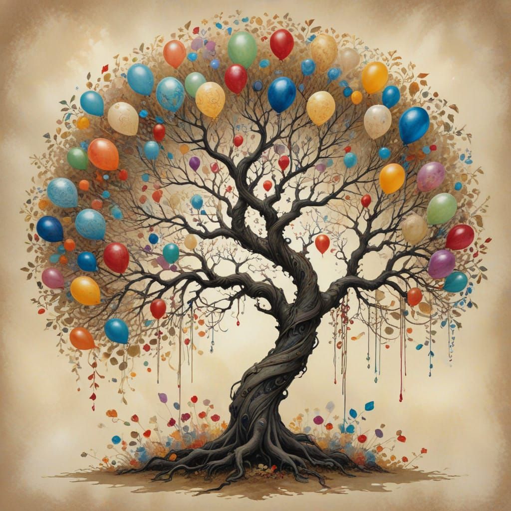 Ancient Tree in Whimsical Wonderland