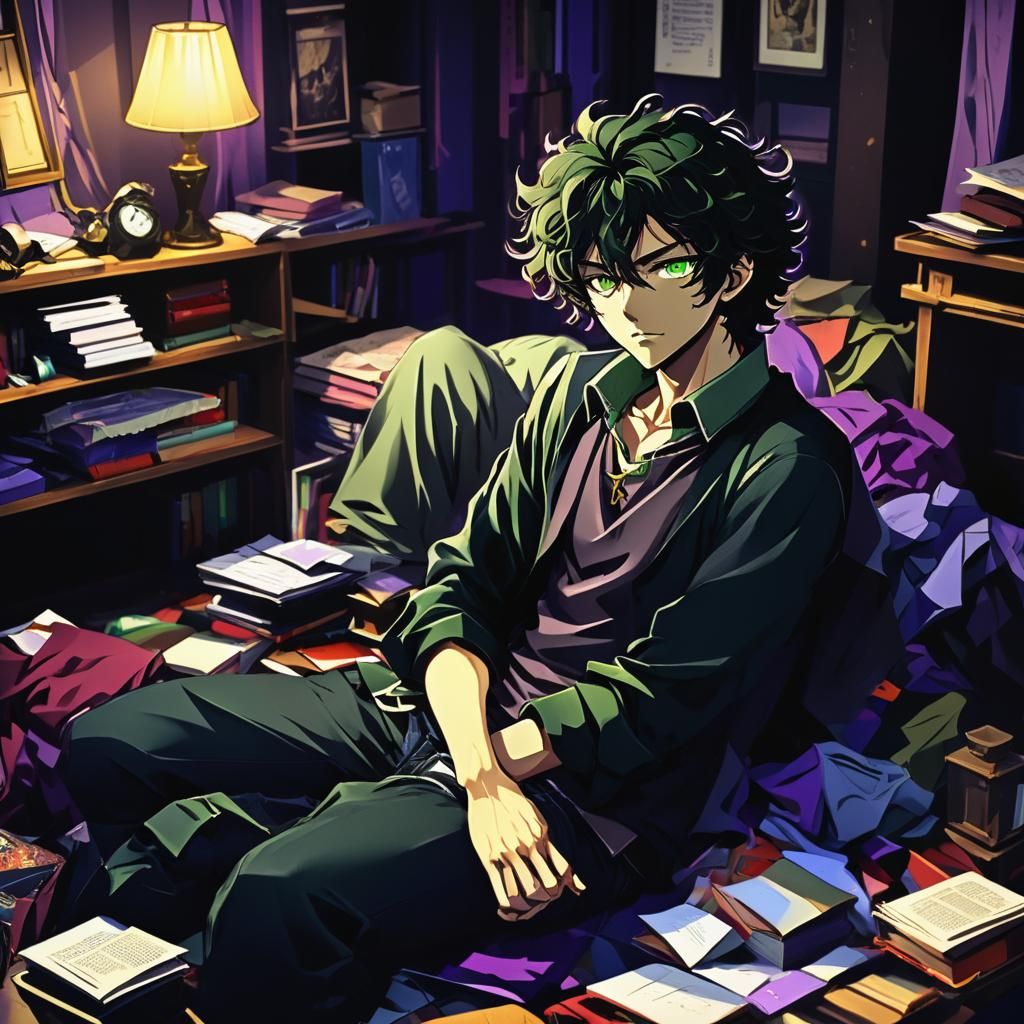 Mid-20's Dark Fantasy Anime Male in Moody, Cel-Shaded Atmosp...