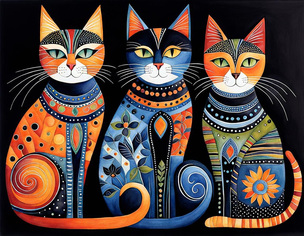 Whimsical Cats in Watercolor Illustration Style