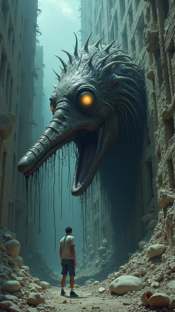 Dystopian Platypus Dreamscape in Junji Ito Style