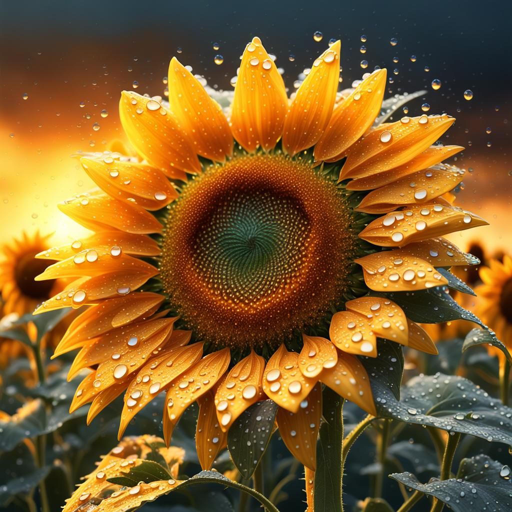 Dew on a Morning Sunflower