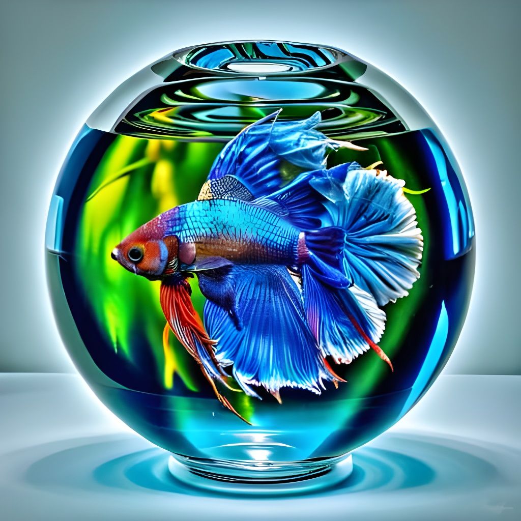 Iridescent Betta Fish in Crystal Vase