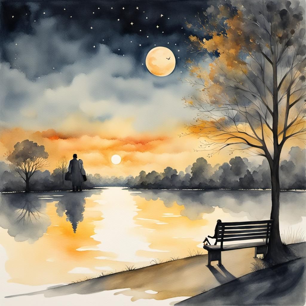 Vintage Watercolor: Day and Night Solitude