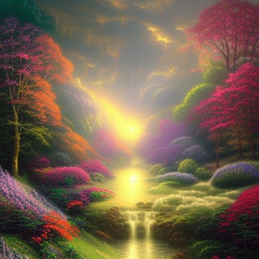 Ethereal Light Overcomes Darkness in Fantasy Landscape