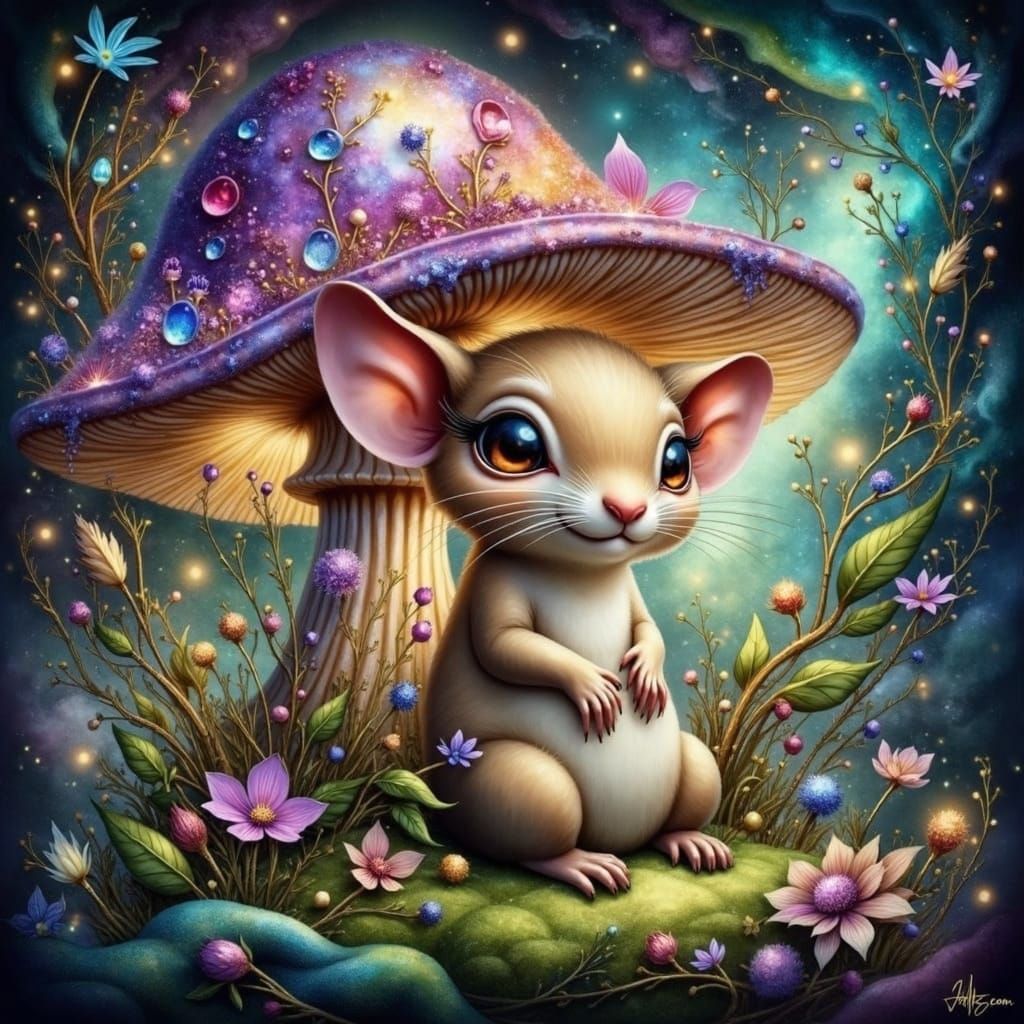 Whimsical Mouse in Vibrant Garden