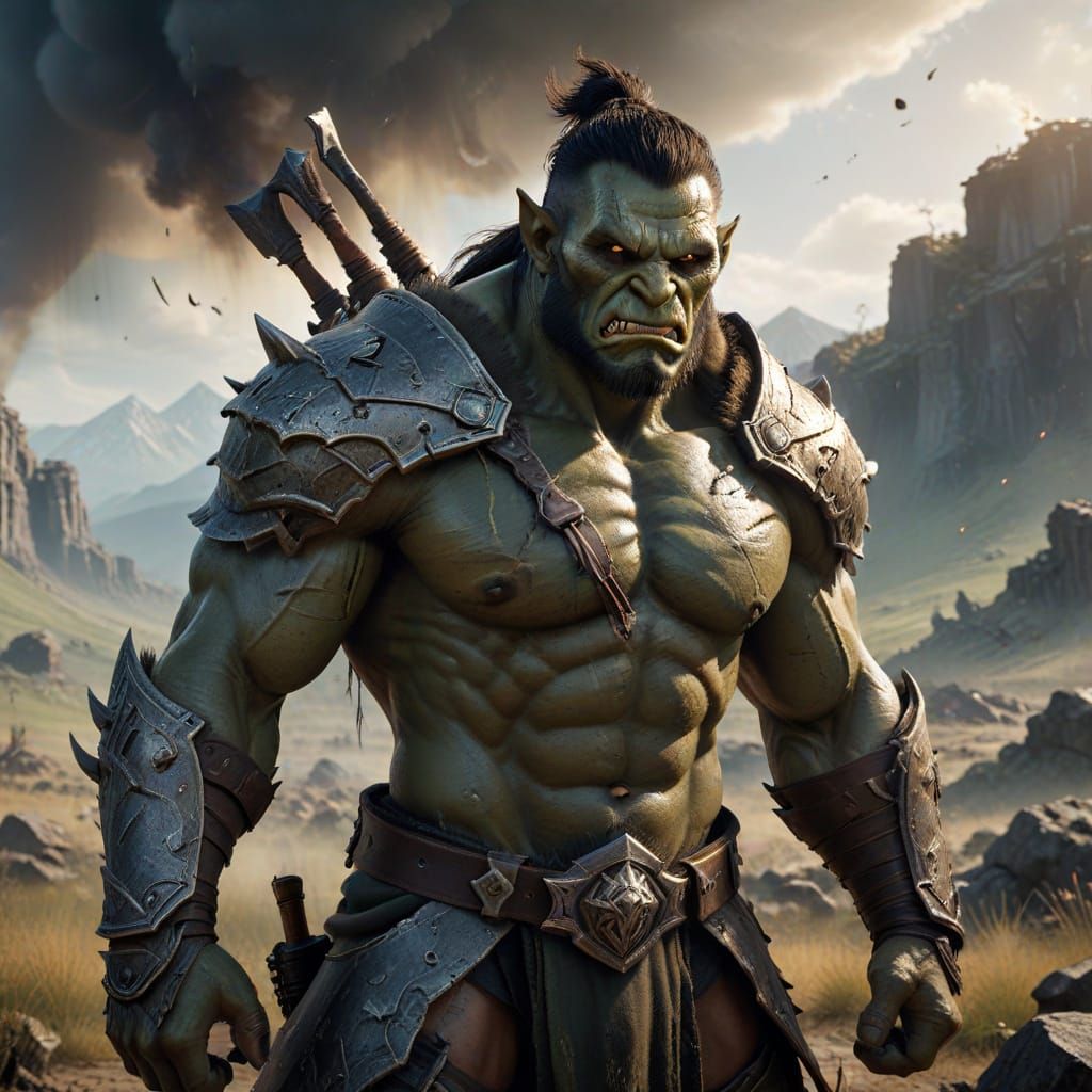 Battle-Ready Orc Warrior in Hyper-Realistic Fantasy Style