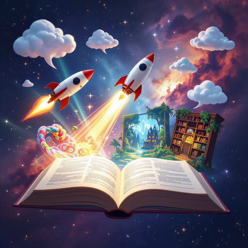 Floating Book of Adventures in Cosmic Nebula