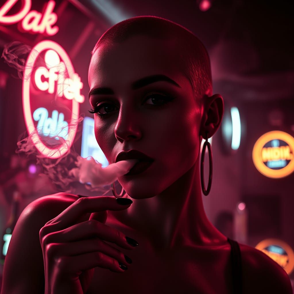 Cyberpunk Femme Fatale in Smoky Noir Bar