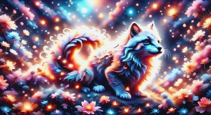 Vibrant Galaxy Fox in Neon Flaming Inferno