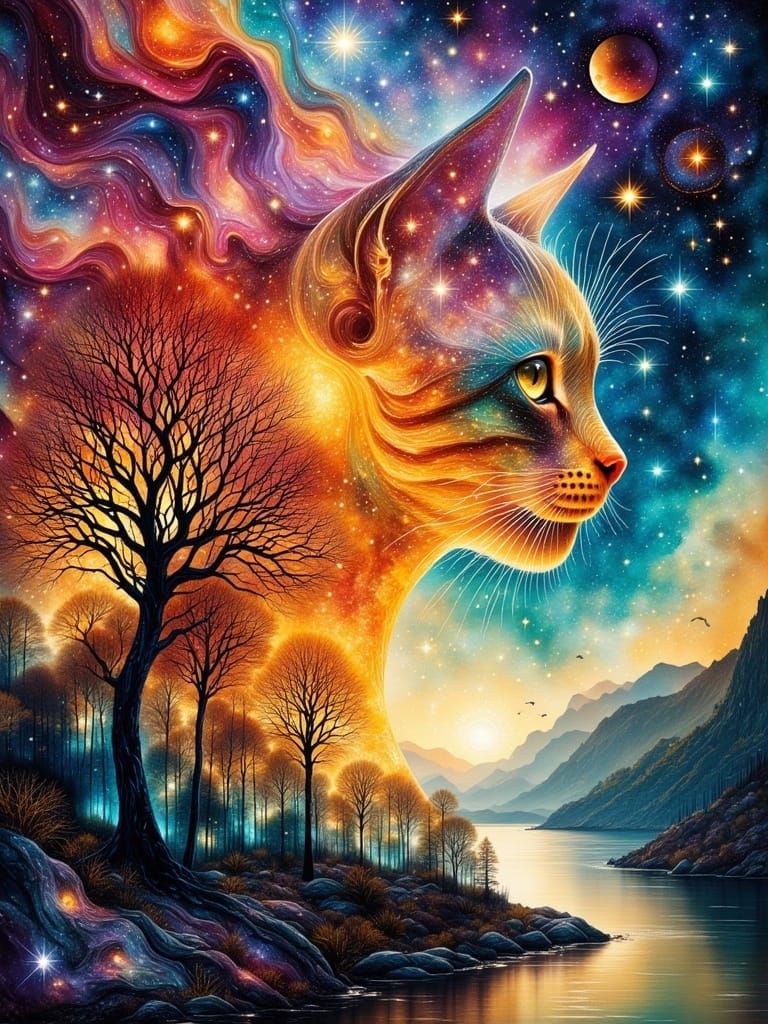 Ginger Kitten's Surreal Galaxy: Double Exposure Art