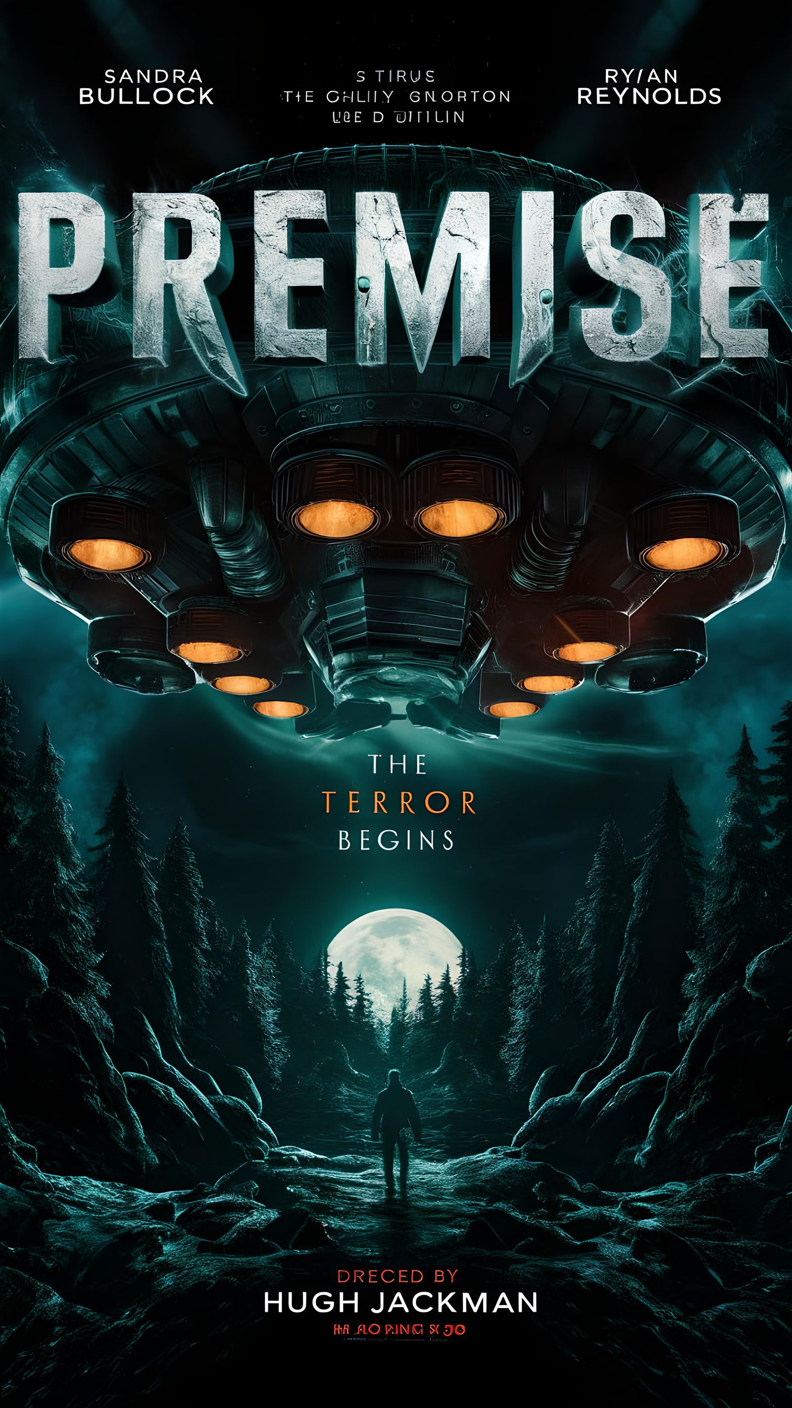 Sci-Fi Horror Movie Poster: Alien Spacecraft in Dark Forest