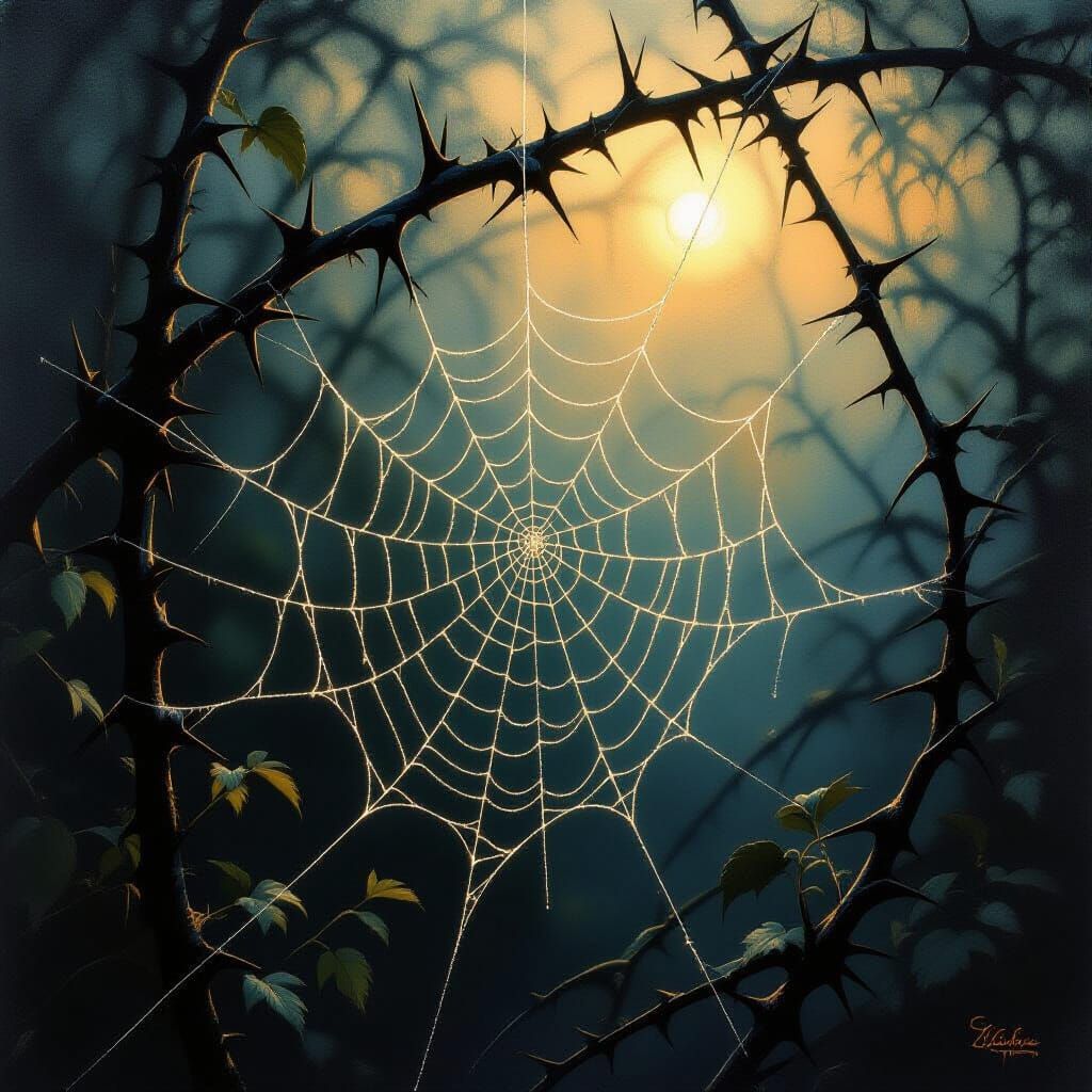 Ethereal Spiderweb Symbolizing Inner Conflict